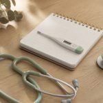 Stethoscope thermometer notepad on wooden table - illustration for how regular health checkups boost long-term wellness and prevention