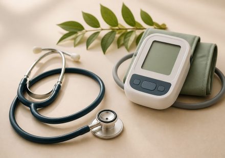 Stethoscope next to a digital blood pressure monitor - illustration for why early health screenings matter before symptoms appear