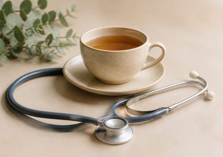 Stethoscope resting beside a warm tea cup - illustration for The Importance of Patient-Centered Healthcare