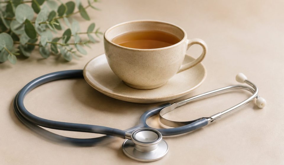 Stethoscope resting beside a warm tea cup - illustration for The Importance of Patient-Centered Healthcare