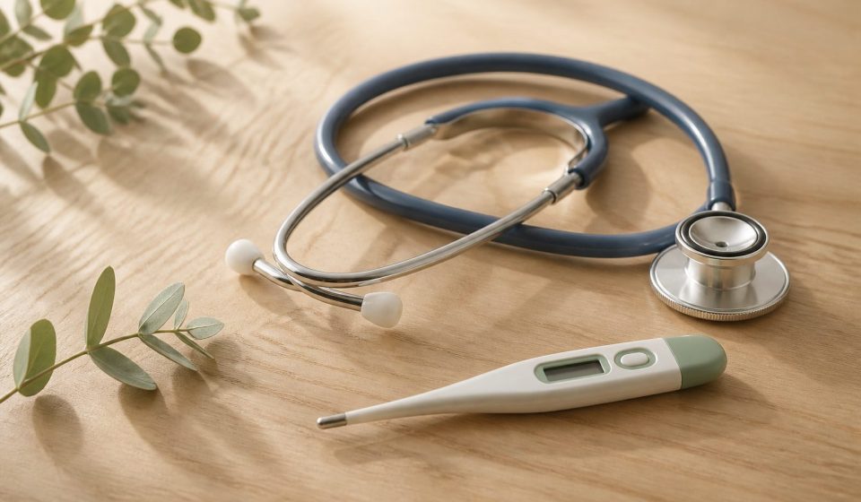 Stethoscope and thermometer on wooden table - illustration for How early disease detection saves lives and improves outcomes