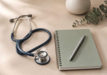Stethoscope beside a notebook and pen - illustration for Why having a trusted primary care doctor benefits your health for life