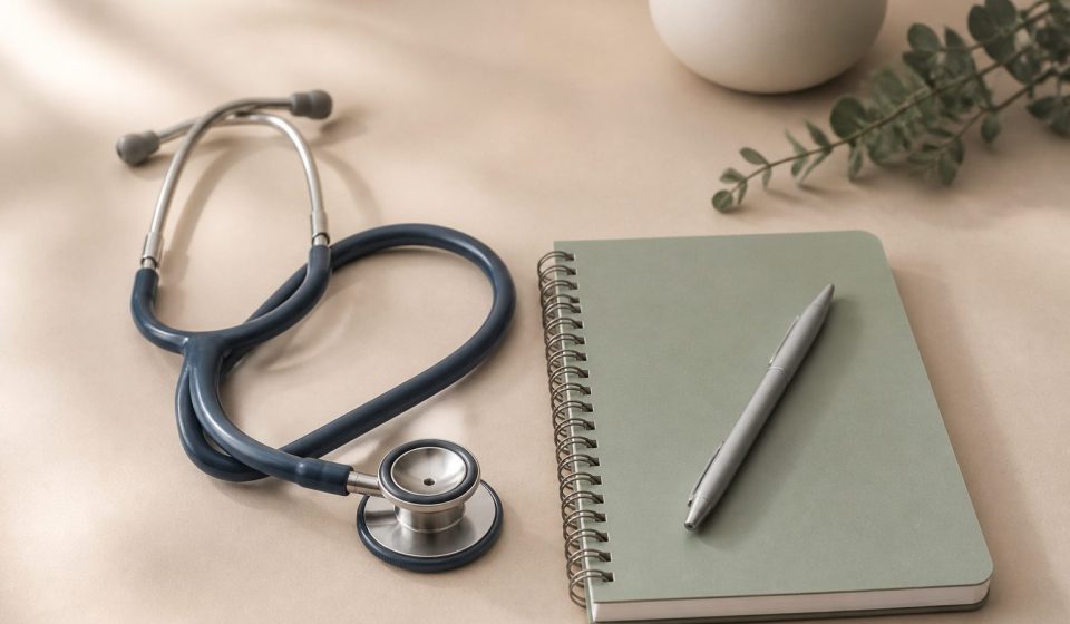 Stethoscope beside a notebook and pen - illustration for Why having a trusted primary care doctor benefits your health for life