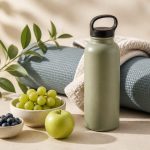 Yoga mat water bottle and fresh fruit - illustration for How mental well-being boosts your physical health and happiness