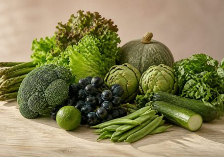 Fresh fruits and vegetables on wooden table - illustration for how nutrition plays a key role in preventive medicine and health