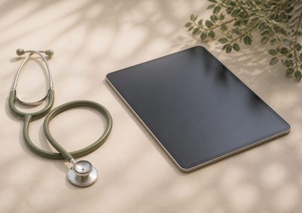 Stethoscope and digital tablet on desk - illustration for How modern technology is transforming care in healthcare clinics