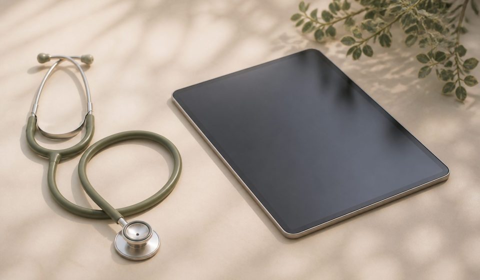 Stethoscope and digital tablet on desk - illustration for How modern technology is transforming care in healthcare clinics