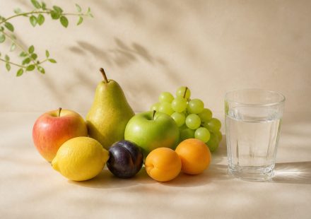 Fresh fruits and a glass of water - illustration for Simple habits to stay healthy between doctor visits
