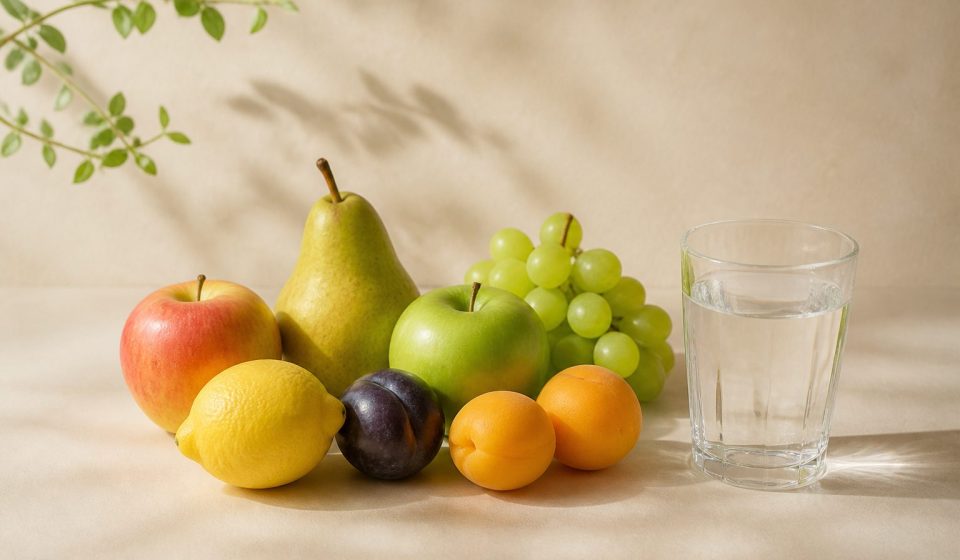 Fresh fruits and a glass of water - illustration for Simple habits to stay healthy between doctor visits