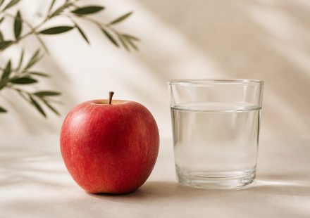 Red apple beside a glass of water - illustration for Top Heart Health Tips Recommended by Doctors: Proven Ways to Keep Your Heart Strong and Healthy