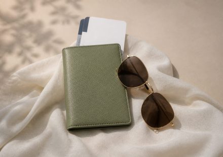 Passport wallet with boarding pass and sunglasses - illustration for Why checking your health info before travel is crucial