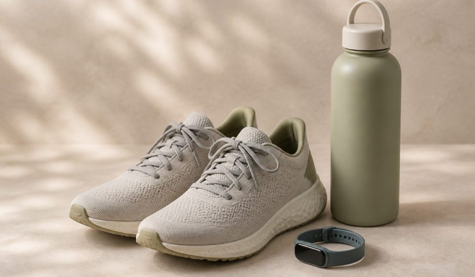Running shoes water bottle and fitness tracker - illustration for Understanding How the Body Adapts to Physical Activity