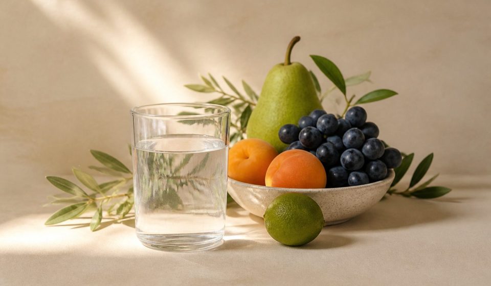 Fresh fruits and a glass of water - illustration for How preventive medicine helps you stay healthy longer
