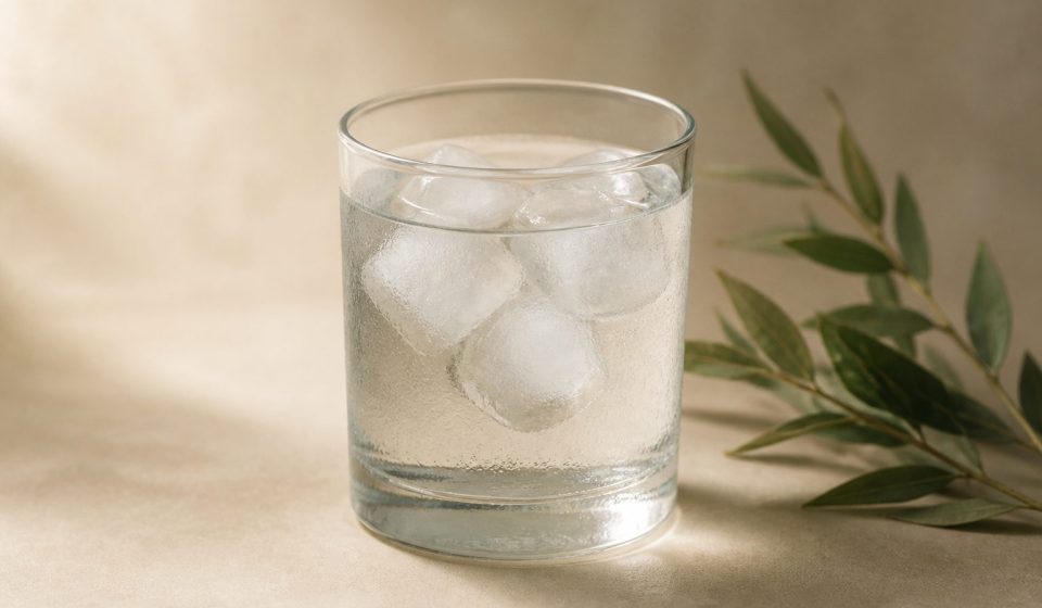 Glass of water with melting ice cubes - illustration for How heat and humidity impact your body’s health response