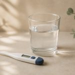 Thermometer and glass of water on table - illustration for Warning signs your body shouldn’t ignore before a doctor visit