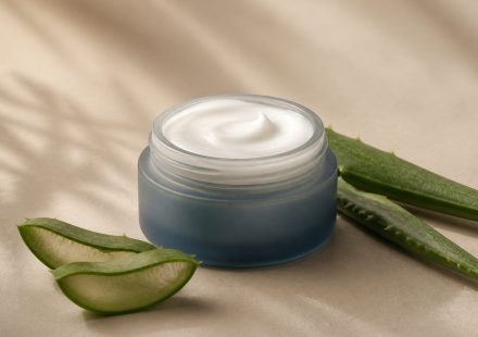 Jar of moisturizer with aloe leaves - illustration for What Is a Skin Clinic? Treatments, Services & What to Expect