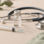 Syringe with vial and stethoscope on table - illustration for Why annual blood tests are key to understanding your health