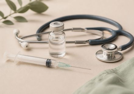 Syringe with vial and stethoscope on table - illustration for Why annual blood tests are key to understanding your health