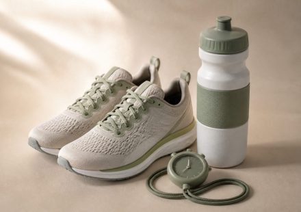 Running shoes water bottle and stopwatch - illustration for Why changes in exercise tolerance signal a need for safer fitness