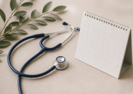Stethoscope resting next to a calendar page - illustration for why early diagnosis saves lives through timely detection and care