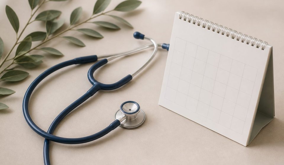 Stethoscope resting next to a calendar page - illustration for why early diagnosis saves lives through timely detection and care