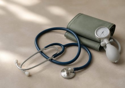 Stethoscope beside a blood pressure cuff on table - illustration for Why family clinics play a key role in your health care