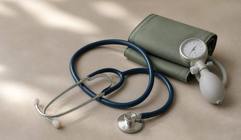 Stethoscope beside a blood pressure cuff on table - illustration for Why family clinics play a key role in your health care