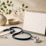 Desk with a stethoscope and calendar - illustration for Why keeping personal health information updated improves care
