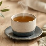 Cup of steaming tea on wooden table - illustration for How temperature, humidity, and airflow affect your physical comfort
