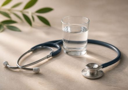 Stethoscope beside a glass of water - illustration for Why preventive healthcare saves money and improves your health