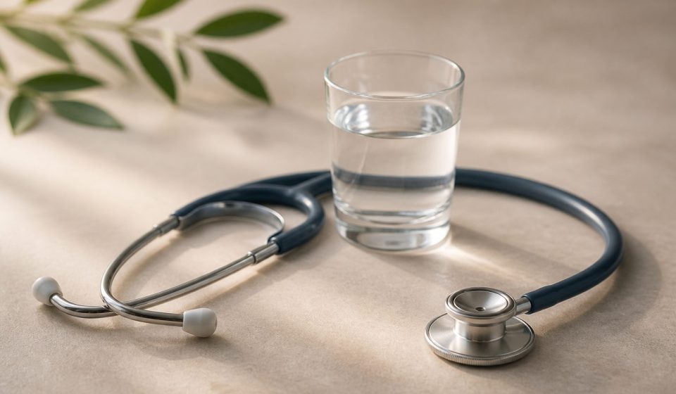 Stethoscope beside a glass of water - illustration for Why preventive healthcare saves money and improves your health
