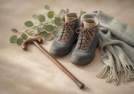 Walking cane beside sturdy hiking boots - illustration for Why setting realistic milestones is key to physical recovery success