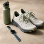 Running shoes water bottle and wristwatch on floor - illustration for Why Recovery Needs Can Differ After the Same Physical Activity
