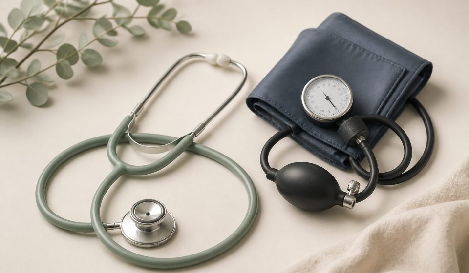 Stethoscope and blood pressure cuff on table - illustration for Why Regular Health Checkups Are Essential for Every Age