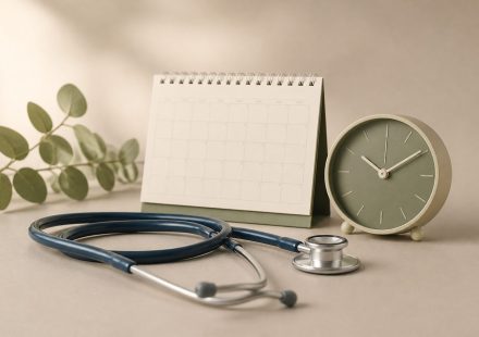 Stethoscope next to a calendar and clock - illustration for Why Regular Health Checkups Are Essential for Every Family