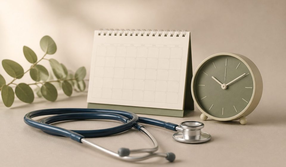 Stethoscope next to a calendar and clock - illustration for Why Regular Health Checkups Are Essential for Every Family