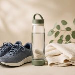 Water bottle next to running shoes and towel - illustration for Why safe exercise matters for beginners starting fitness right