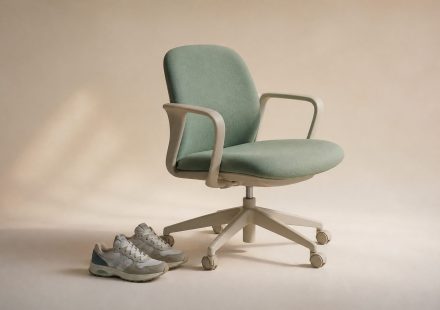 Office chair next to a pair of sneakers - illustration for How sitting for long hours affects how your body feels