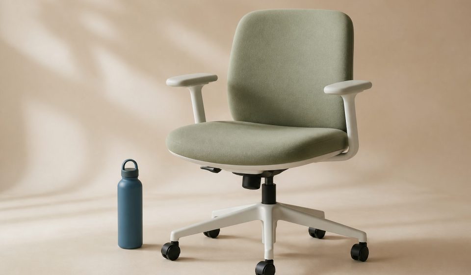 Office chair with a water bottle nearby - illustration for Why Sitting Too Long Is Harmful