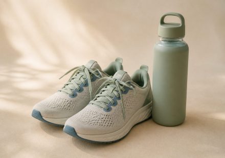 Running shoes next to a water bottle - illustration for Why sudden changes in activity can feel tough on your body