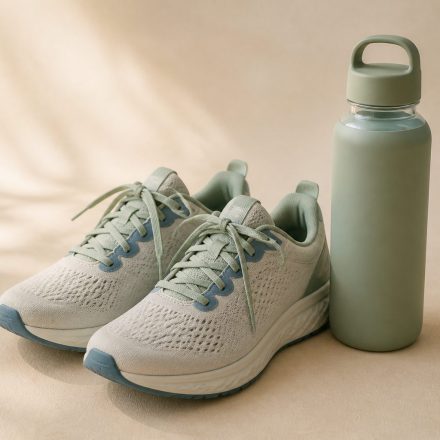 Running shoes next to a water bottle - illustration for Why sudden changes in activity can feel tough on your body