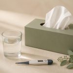 Tissue box glass of water thermometer on table - illustration for Why You Should Not Ignore Minor Health Problems
